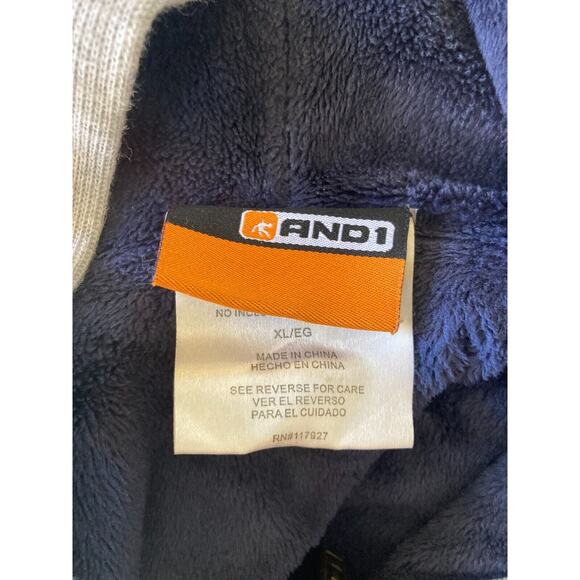 Mens Sz XL AND1‎ Hooded Sweater Blue Gray Full Zip Fleece Lined - Picture 2 of 8